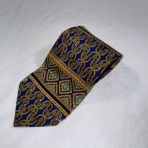 Bruno Piattelli NeckTie Italian‎ Pure Silk Yellow Blue Luxury Baroque Print Tie